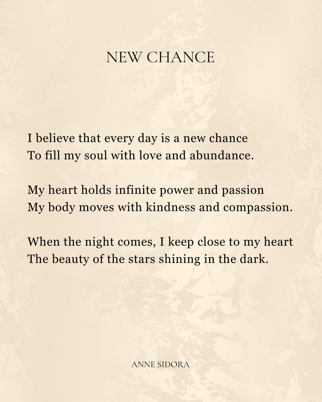 Text poem about new chances and inner feelings on a textured beige background