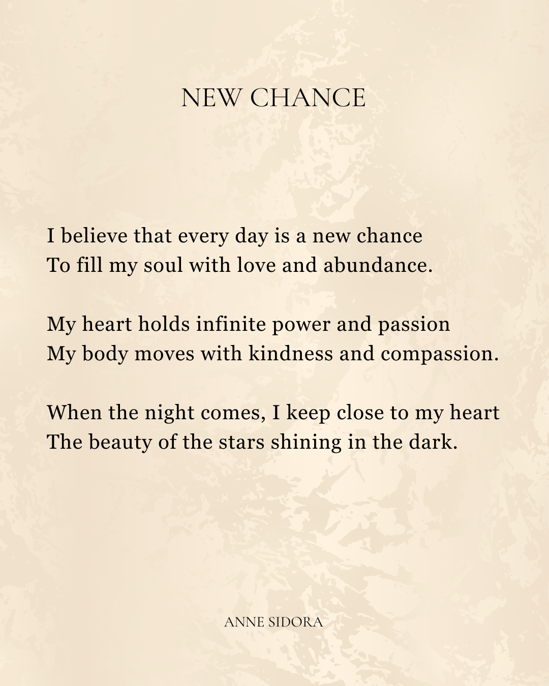 Text poem about new chances and inner feelings on a textured beige background
