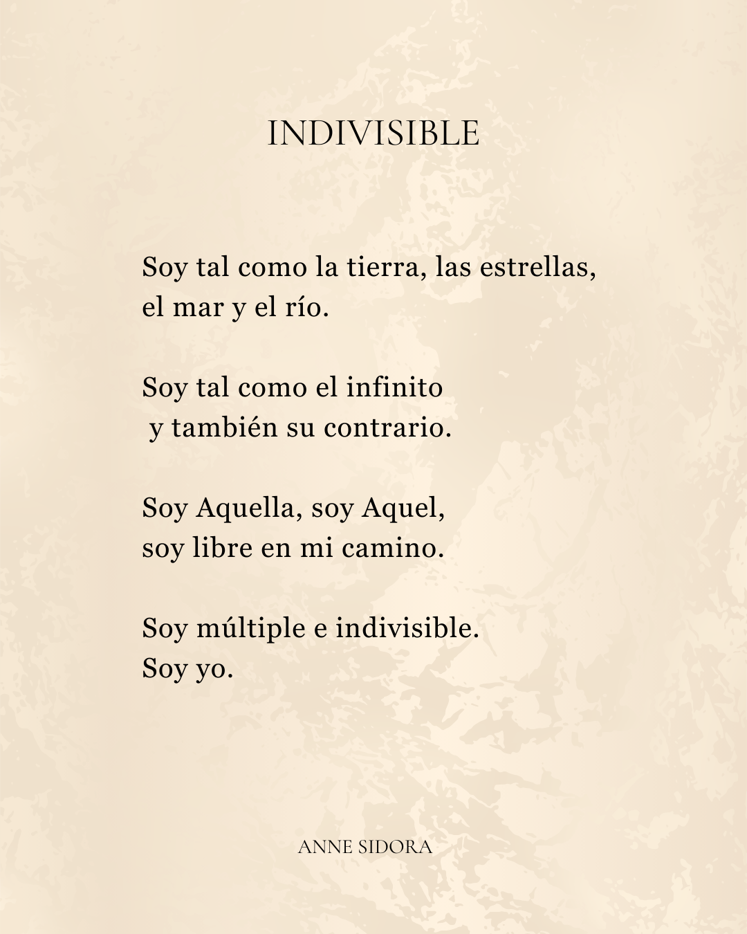 Text poem by Anne Sidora on a textured beige background