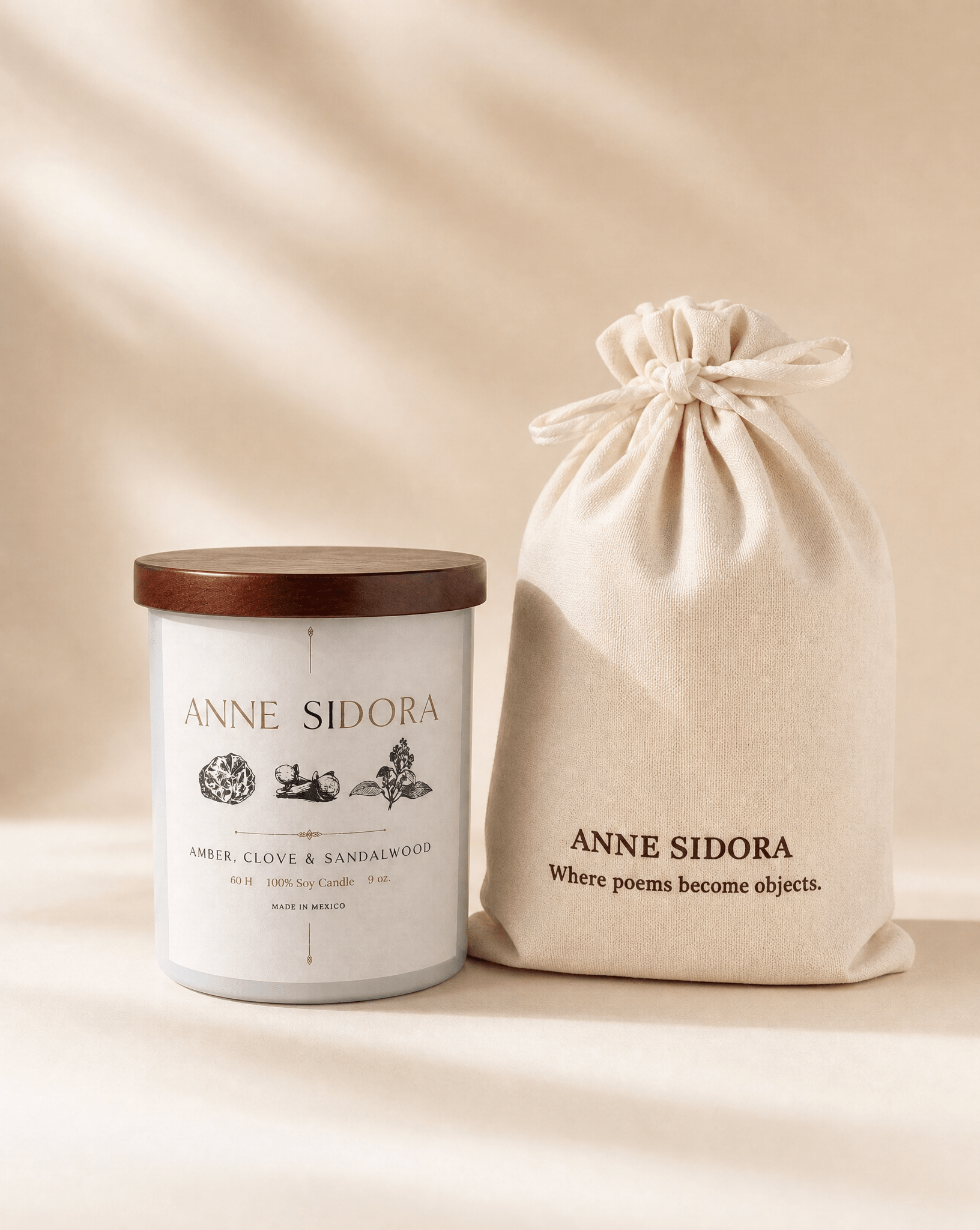 Amber, Clove & Sandalwood Candle - Anne Sidora Unique Poetic gift boutique in Los Cabos