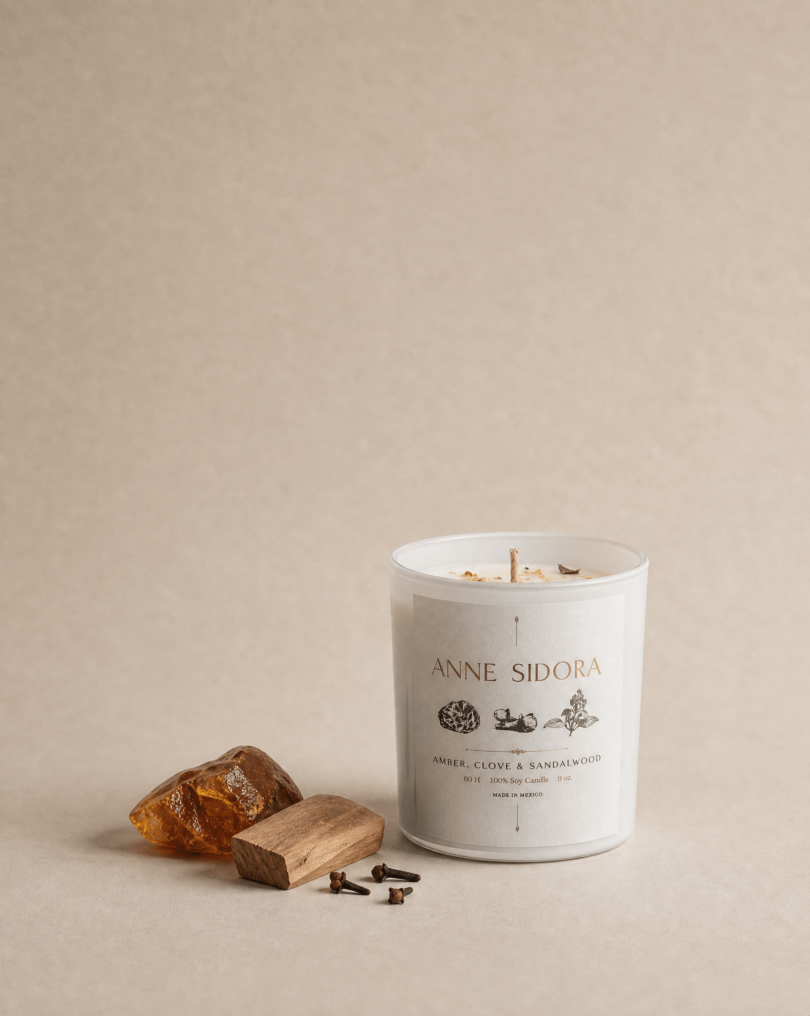 Amber, Clove & Sandalwood Candle - Anne Sidora Unique Poetic gift boutique in Los Cabos