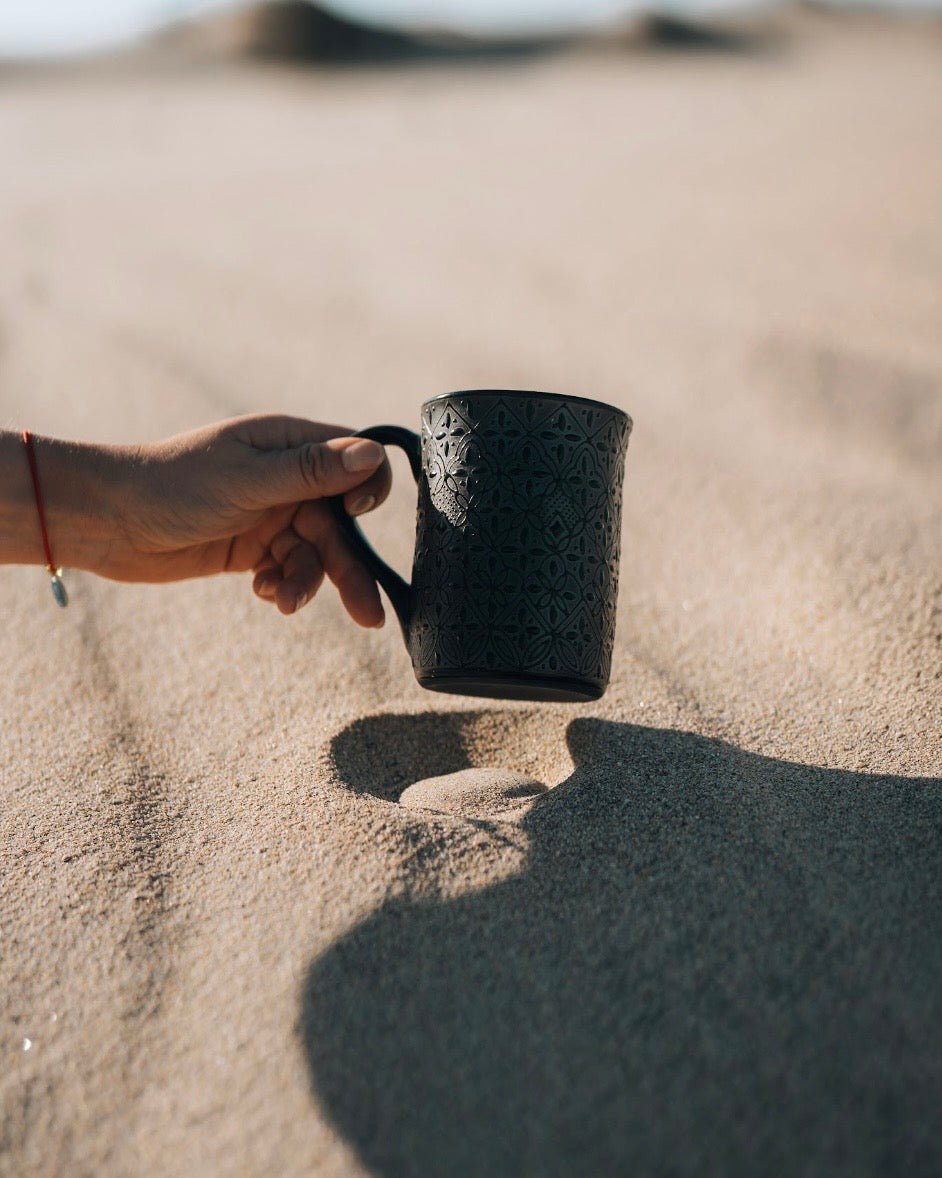 Black Flower Mug - Anne Sidora Unique Poetic gift boutique in Los Cabos