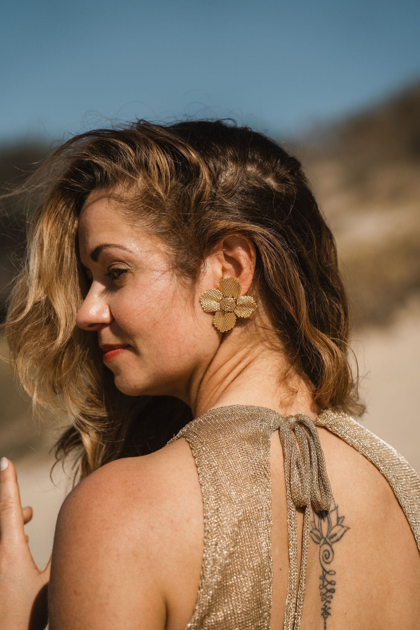 Damiana Golden Earrings - Anne Sidora Unique Poetic gift boutique in Los Cabos