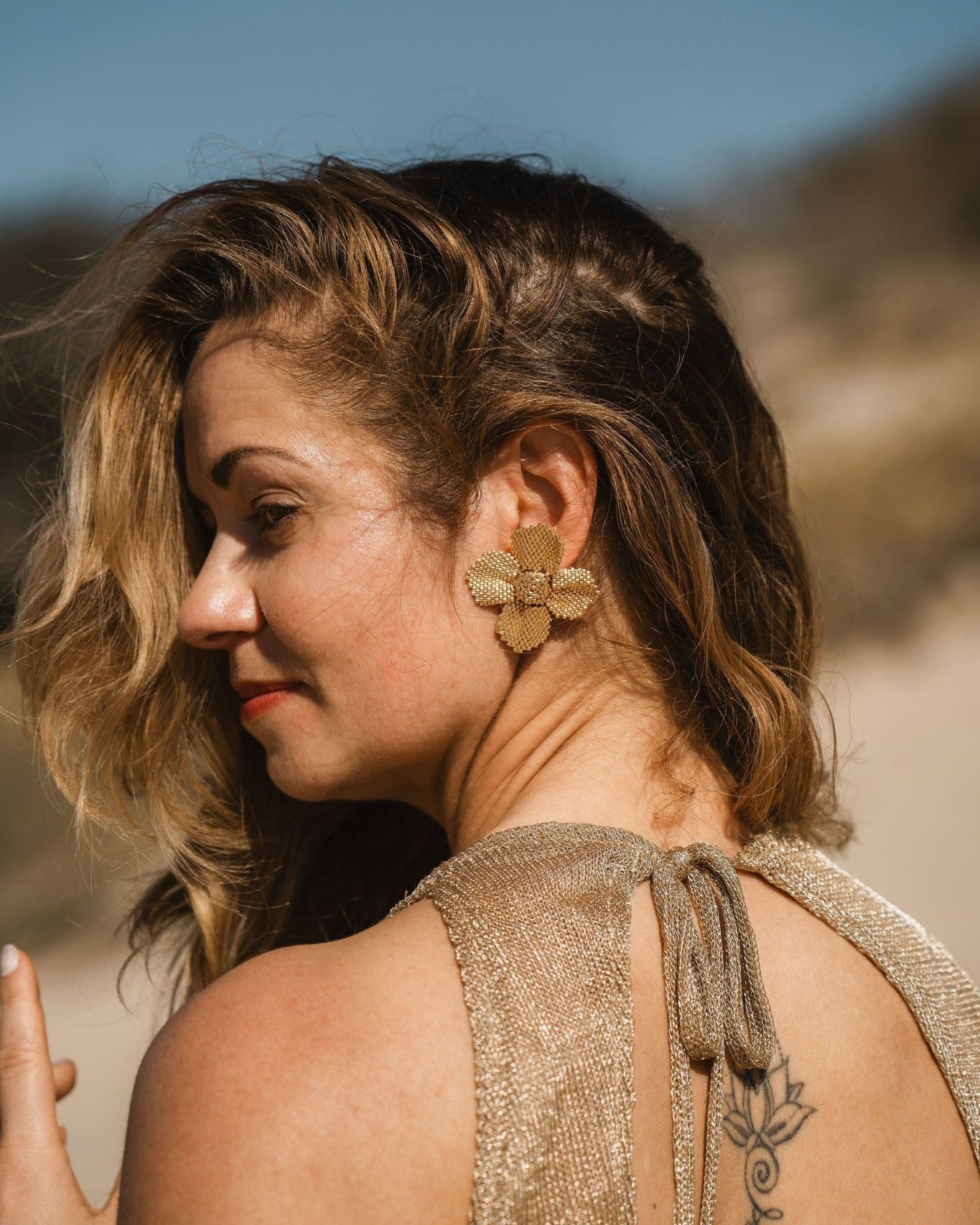 Damiana Golden Earrings - Anne Sidora Unique Poetic gift boutique in Los Cabos