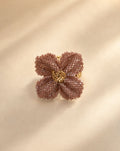 Damiana Violet Ring, handwoven violet Miyuki bead flower ring with gold center by Anne Sidora Poetry Atelier, Los Cabos