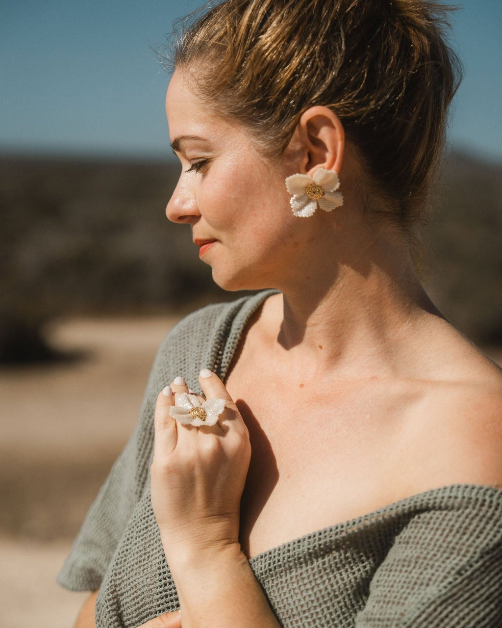 Damiana White Earrings - Anne Sidora Unique Poetic gift boutique in Los Cabos