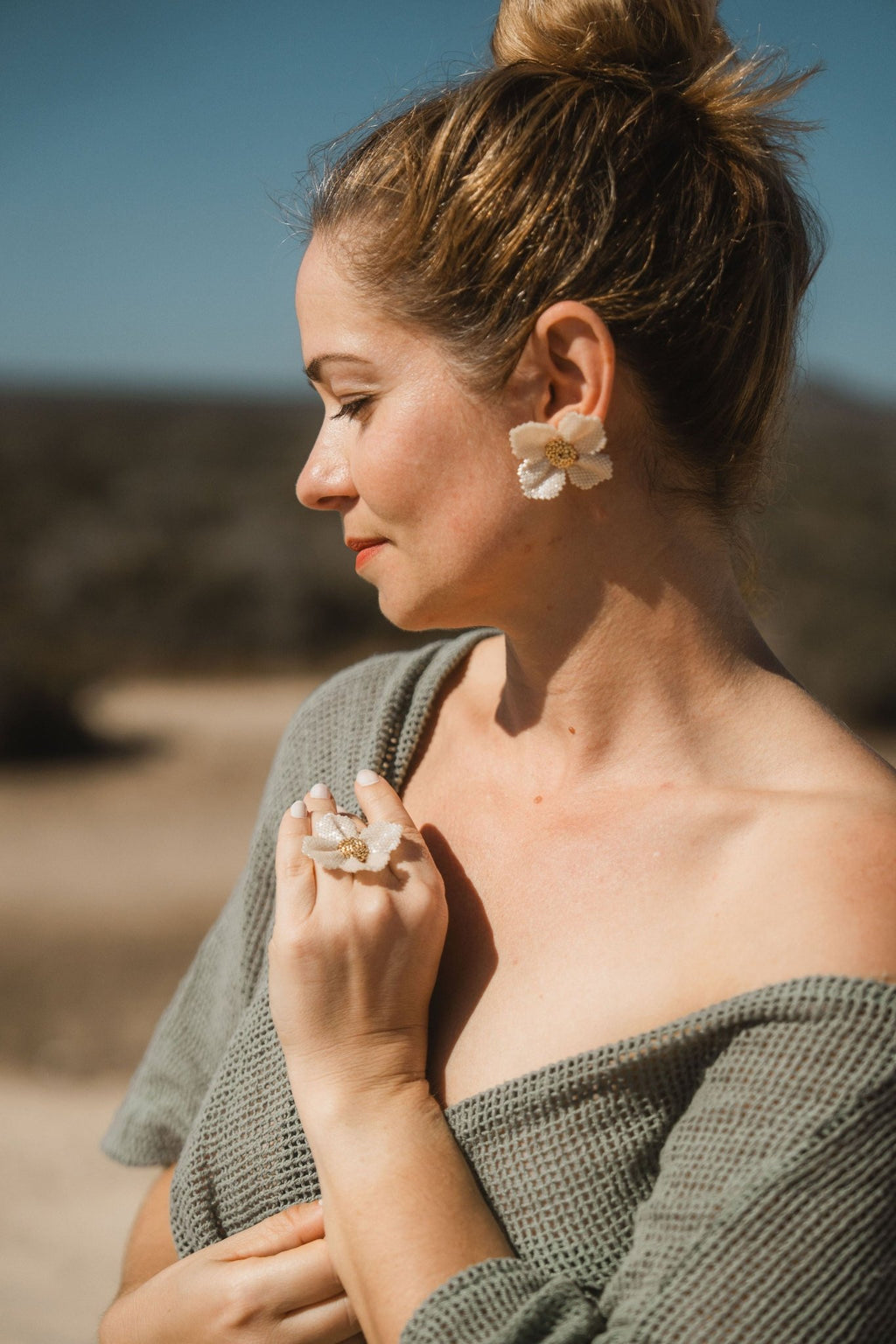 Damiana White Earrings - Anne Sidora Unique Poetic gift boutique in Los Cabos