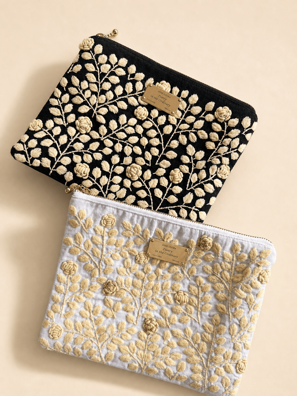 Embroidered Rosa Pouch - Anne Sidora Unique Poetic gift boutique in Los Cabos