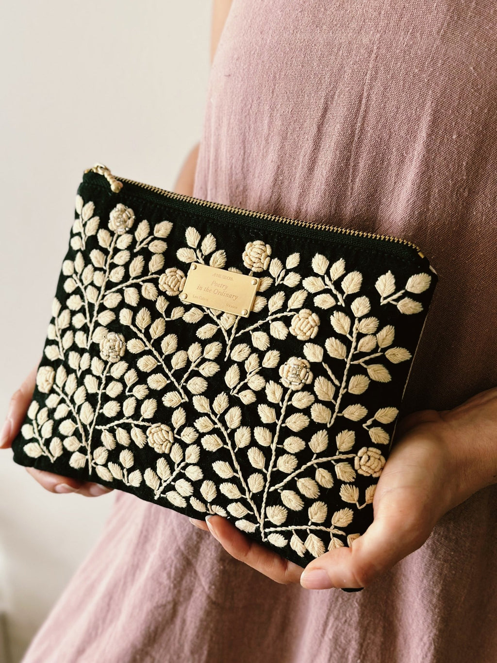Embroidered Rosa Pouch - Anne Sidora Unique Poetic gift boutique in Los Cabos