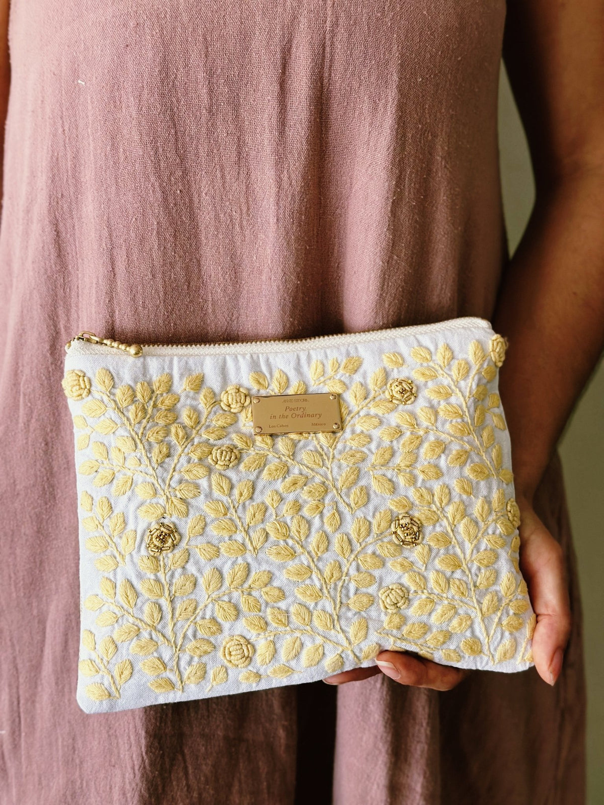 Embroidered Rosa Pouch - Anne Sidora Unique Poetic gift boutique in Los Cabos