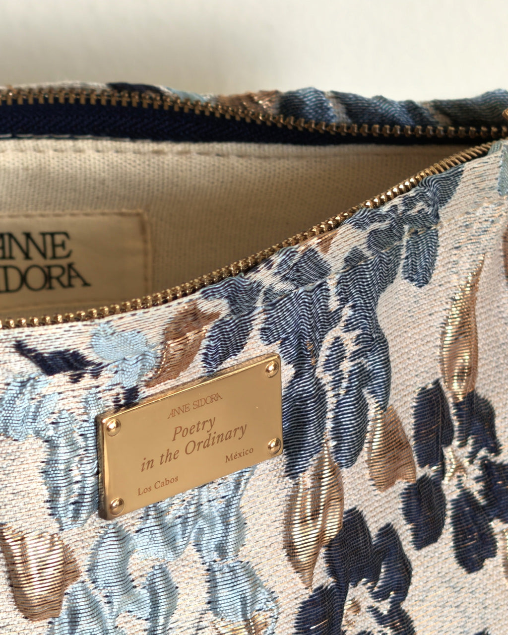 Flor de Luna pouch by Anne Sidora, three quarter view
