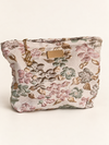 Flor de Sol Pouch, floral jacquard in blush pink, sage green and gold with golden plate and charm