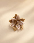 Flor del Alba Beige Ring, handwoven beige and gold Miyuki bead flower ring, Life's Garden collection by Anne Sidora Poetry Atelier