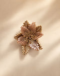 Flor del Alba Champagne Ring, handwoven champagne and gold Miyuki bead flower ring, Life's Garden collection by Anne Sidora Poetry Atelier