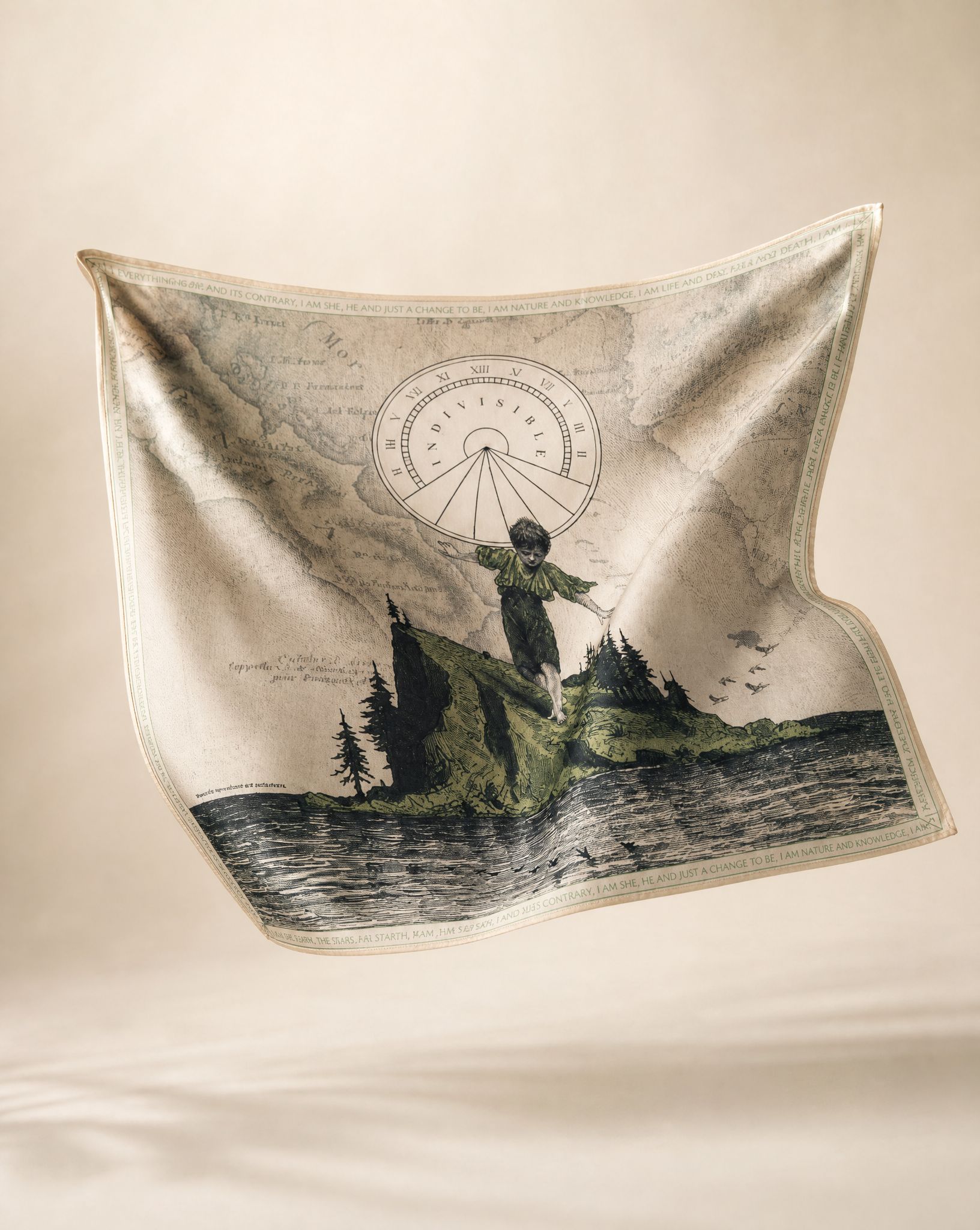 Silk Scarf Wild Child - luxury Indivisible collection hero shot on warm ivory, Anne Sidora Los Cabos