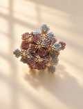Mil Flores Gris and Violet Ring, cluster of handwoven grey and violet Miyuki bead flowers, Life's Garden collection by Anne Sidora Poetry Atelier