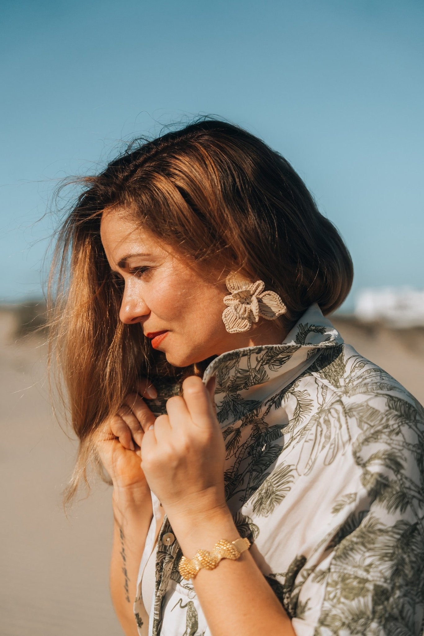 Plumeria Palm Earrings - Anne Sidora Unique Poetic gift boutique in Los Cabos