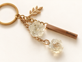 Poesía Keyring English, pink gold engraved bar Darling with acrylic roses and gold leaf