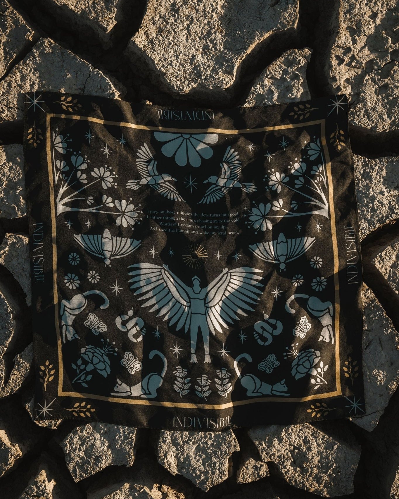 Silk Scarf Instinto Animal - Night - Anne Sidora Unique Poetic gift boutique in Los Cabos