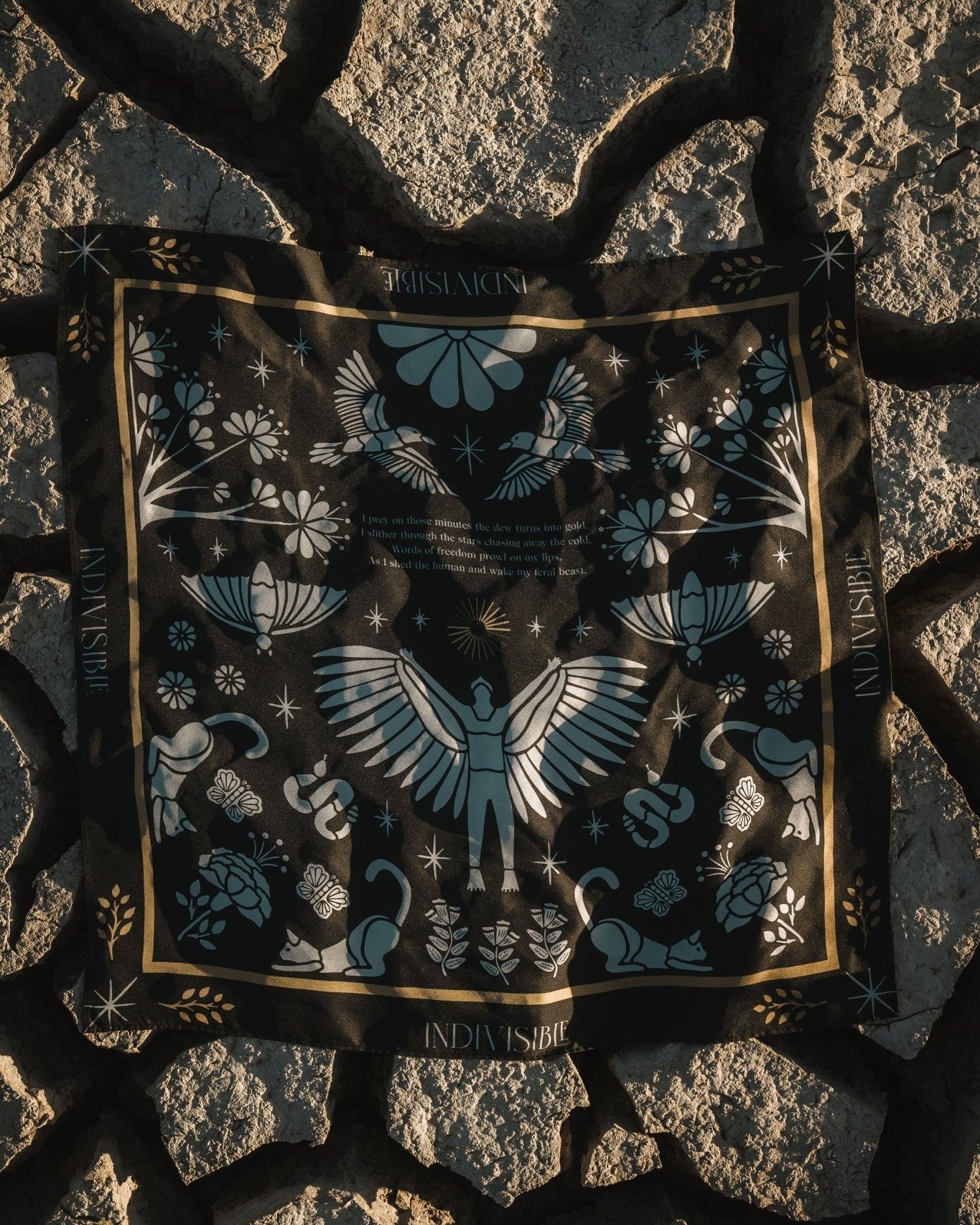 Silk Scarf Instinto Animal - Night - Anne Sidora Unique Poetic gift boutique in Los Cabos